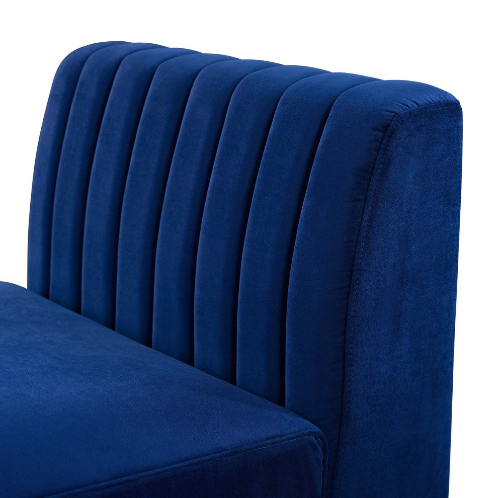 Tufted Sofa Middle Chair, Velvet, Blue Navy, Modern, Living Lounge Hospitality