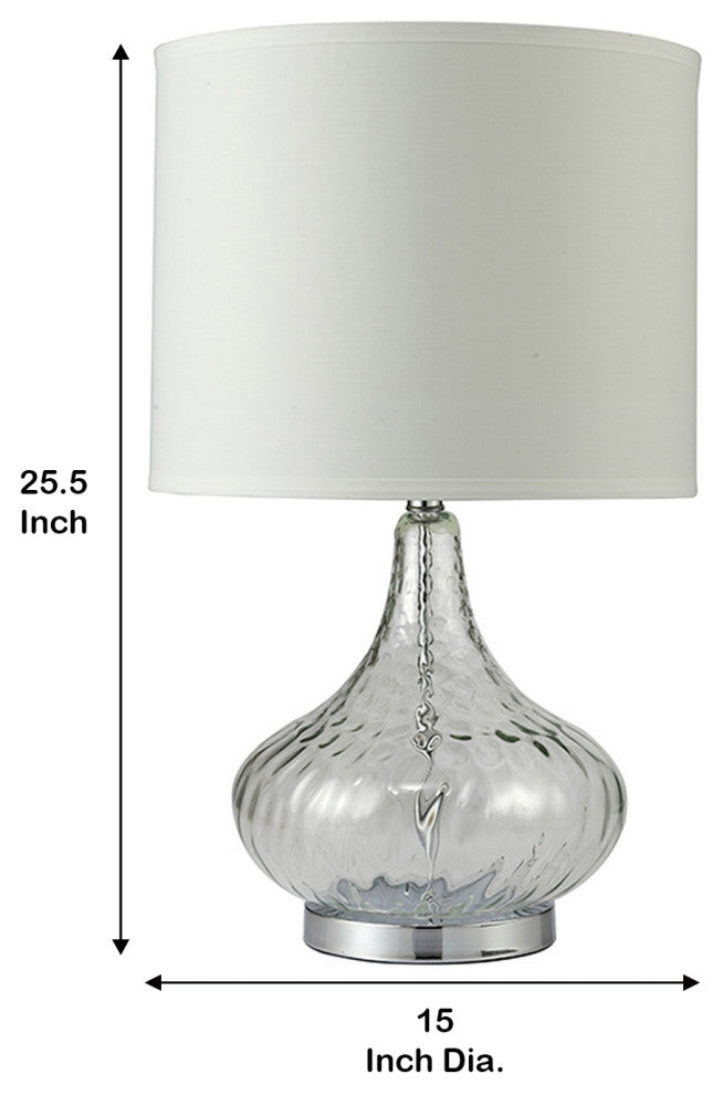 Table Lamp with Pot Bellied Glass Body, Clear and White