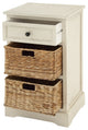 Urban Designs Malibu 3-Drawer Night Stand With Wicker Baskets, White