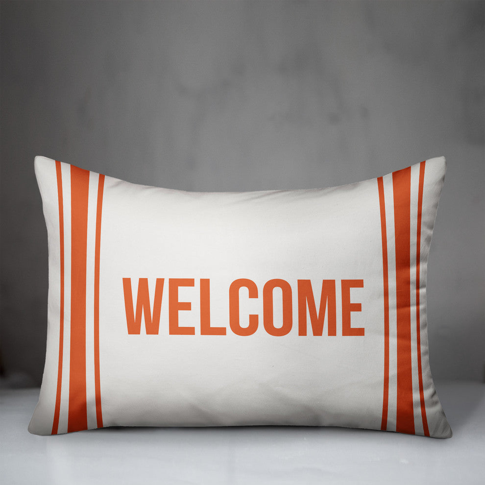 Welcome Farmhouse Stripes Outdoor Lumbar Pillow