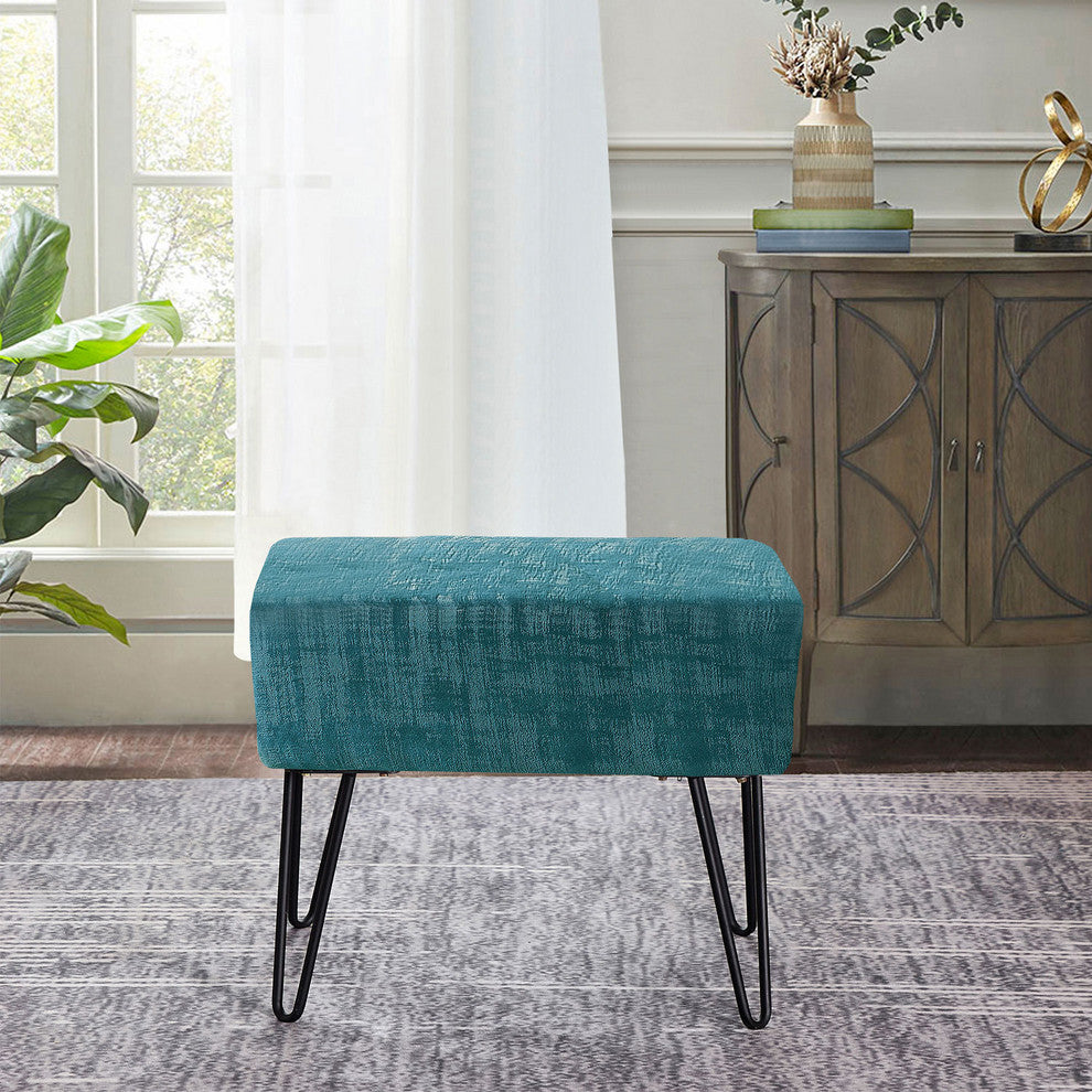 Textured Velvet Ottoman, Agate Green