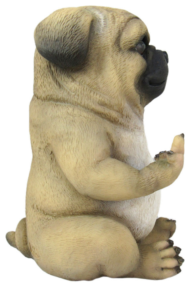 Pug Life Rude Finger Flipping Pug Dog Tabletop Statue 6.75 Inches High