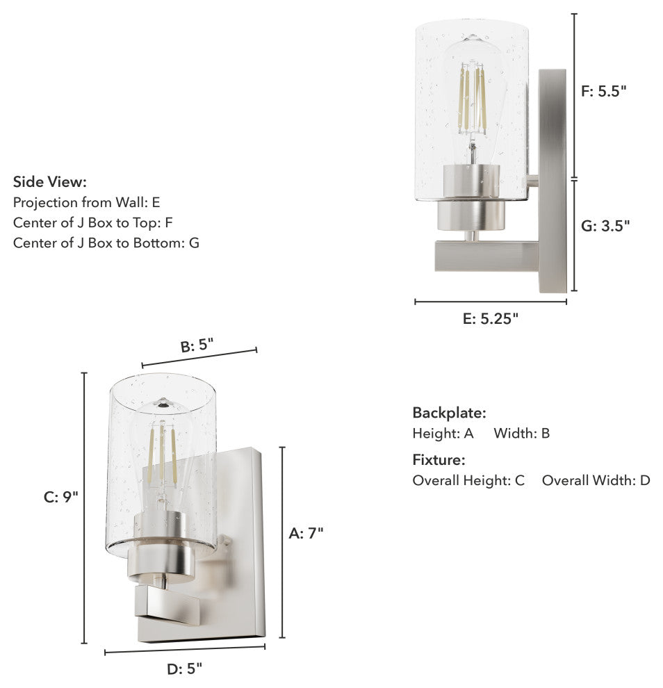 Hartland Brushed Nickel With Seeded Glass 1 Light