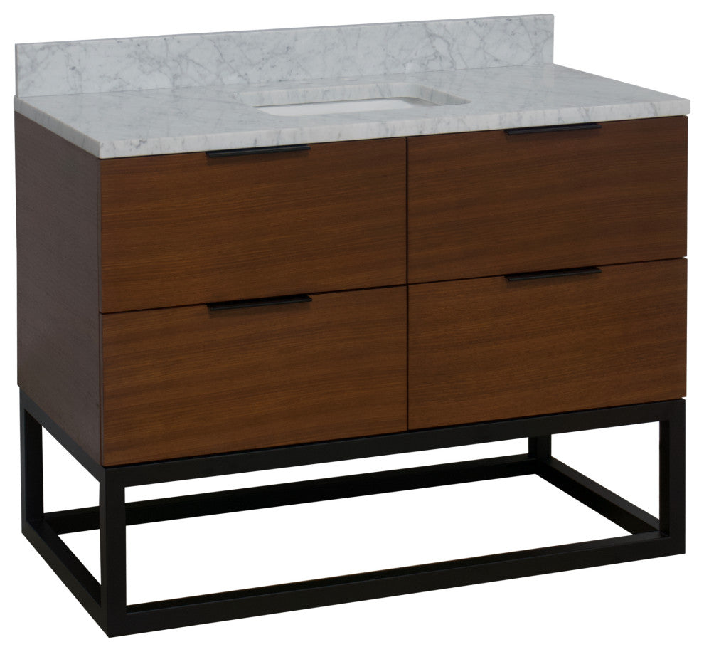 Mia 48" Bathroom Vanity, Walnut, Carrara Marble