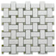 Thassos White Marble 1x2 Basketweave Mosaic Tile Green Dots Honed, 1 sheet