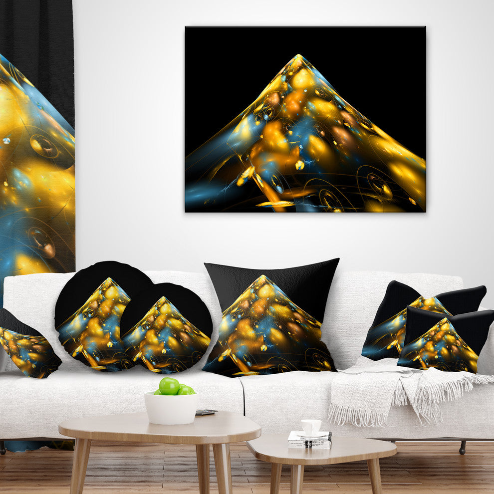 Fractal Golden Blue Structure Contemporary Throw Pillow, 18"x18"