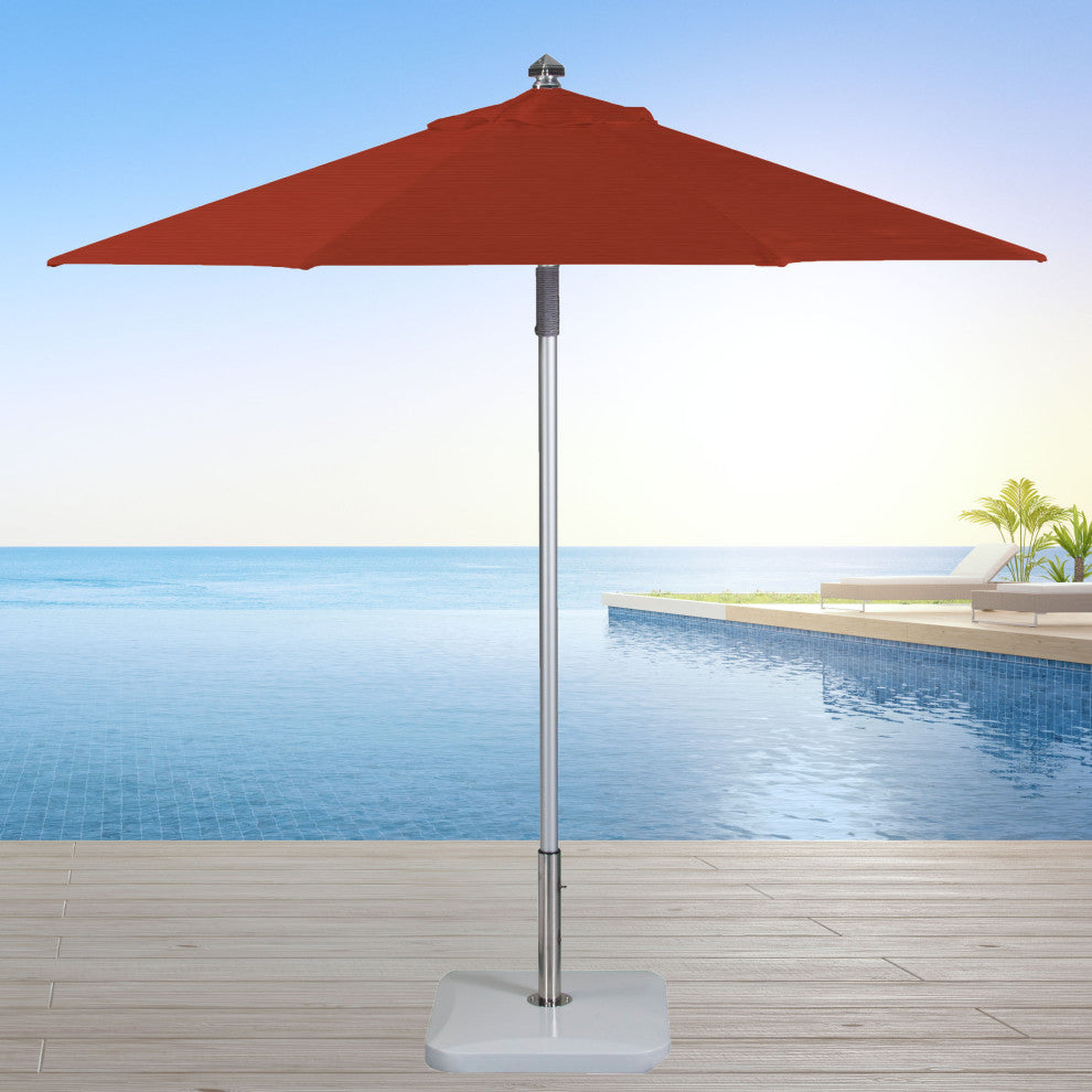 9' Round Double Pulley Commercial Contract Umbrella, Silver, Terracotta
