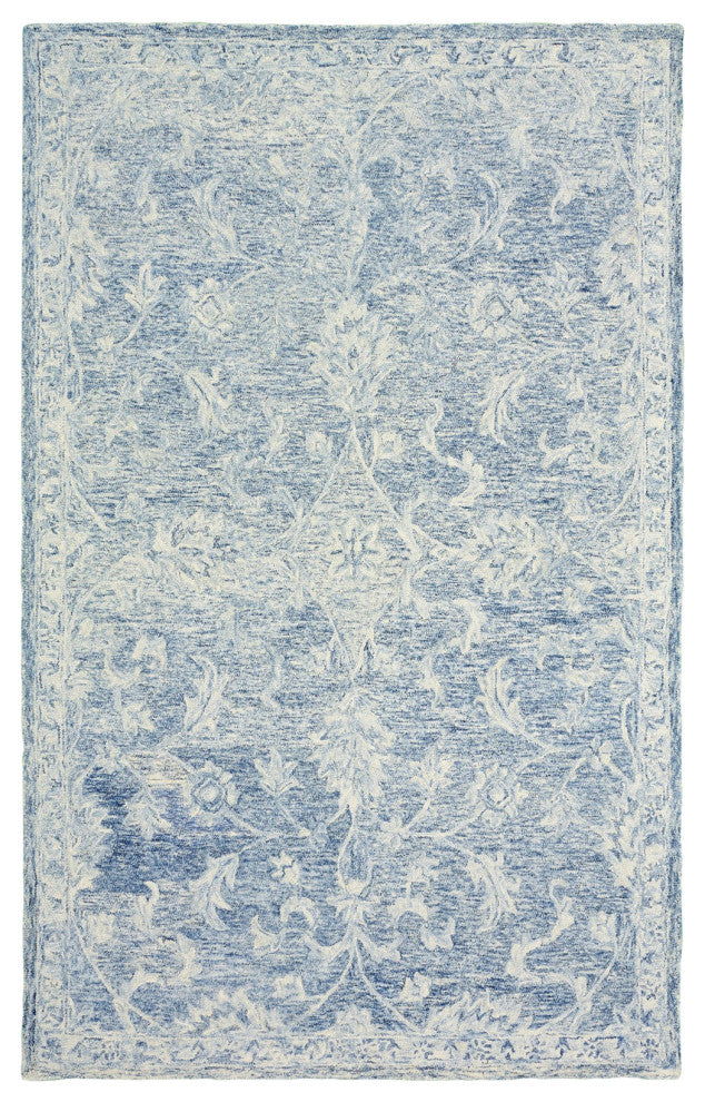 5" x 8" Blue and Ivory Interlacing Vines Area Rug