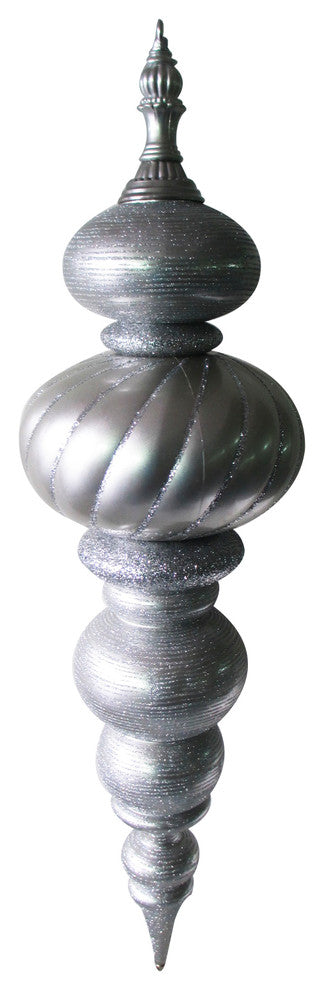 43" Large Silver Finial Ornament With Silver Glittered Stripes