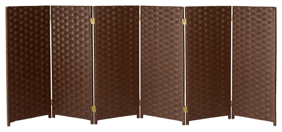 3 ft. Short Woven Fiber Room Divider 6 Panel Dark Mocha