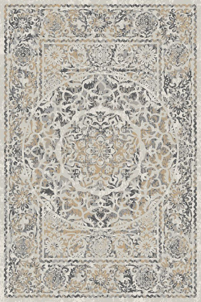 Dulce Modern Bloom Area Rug - Ivory and Gray - 5' 3" X 7' 3"