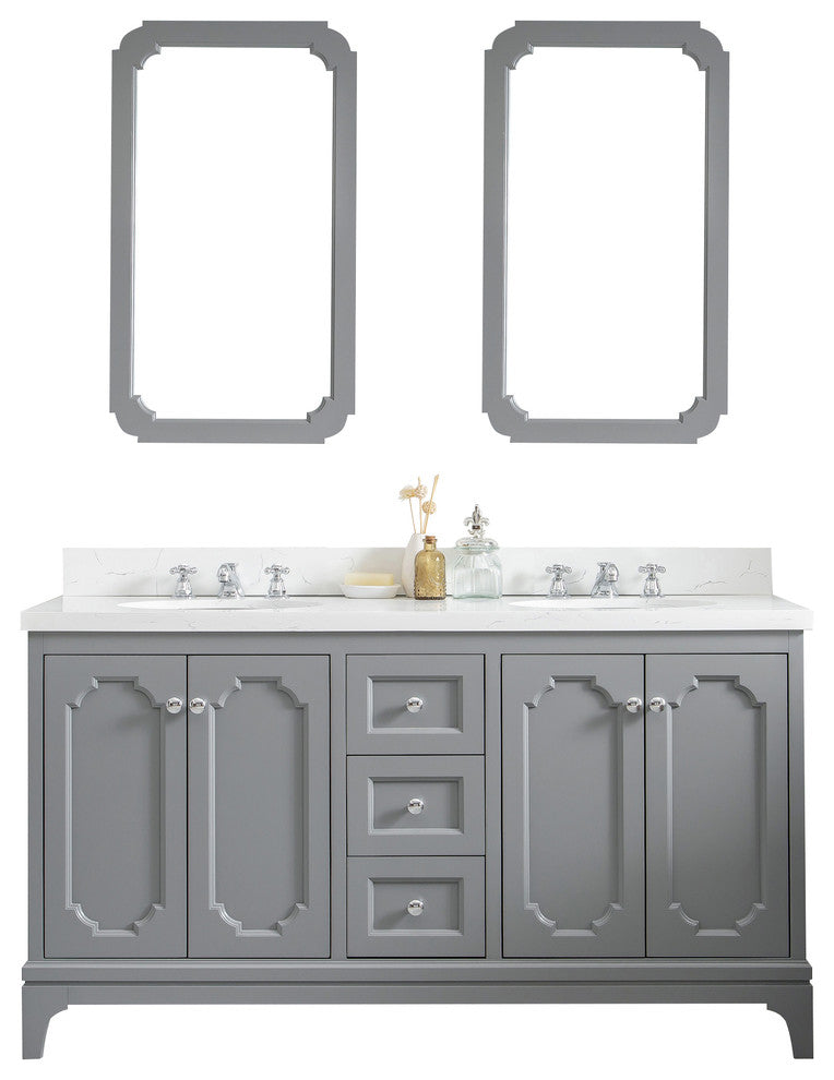 60" Wide Cashmere Gray Double Sink Quartz Carrara Bathroom Vanity