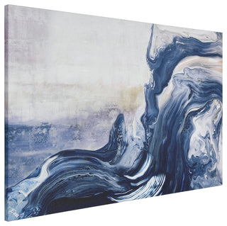 "Ocean Whispers" Blue Waves Rendered on Silver Shagreen Wrapped Canvas Wall Art
