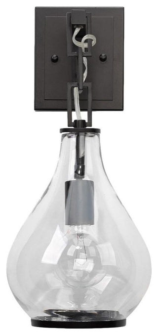 Elegant Tear Drop Shaped Glass Shade Pendant Wall Sconce Bronze Metal Clear