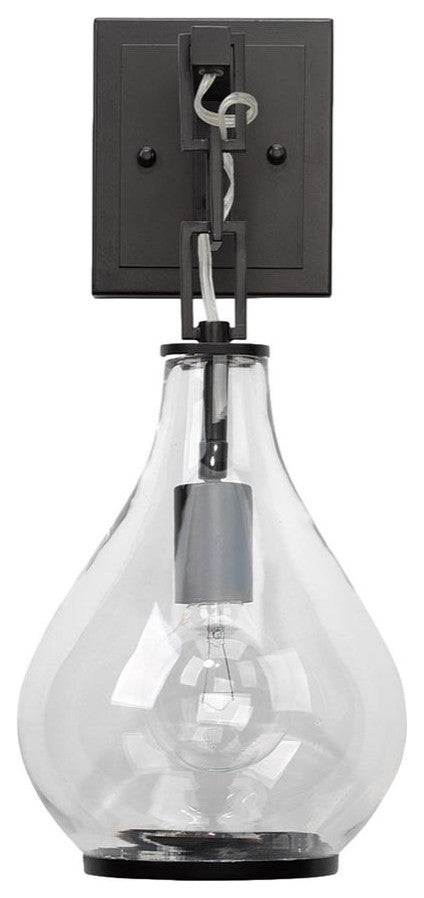 Elegant Tear Drop Shaped Glass Shade Pendant Wall Sconce Bronze Metal Clear