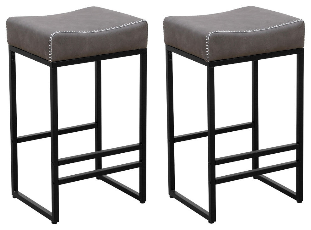 16.54" Gray Backless Metal Barstools With PU Upholstered, Set of 2