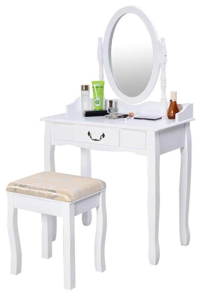White Vanity Makeup Dressing Table With Rotating Mirror