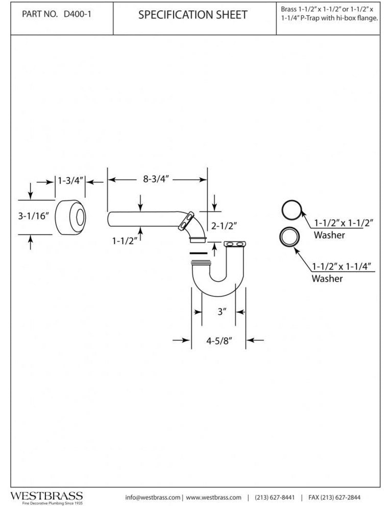 1.5" X 1.5" P-Trap With High Box Flange In Polished Brass, Powder Coated Flat Black