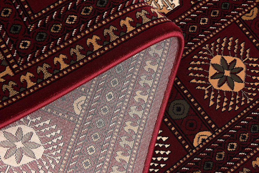 7" x 9" Red Eclectic Geometric Pattern Area Rug
