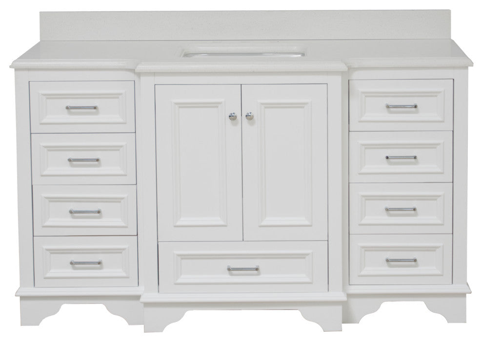 Nantucket 60" Bath Vanity, White, Quartz, Single Vanity