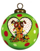Charming Dog in a Heart Hand Painted Mouth Blown Glass Ornament