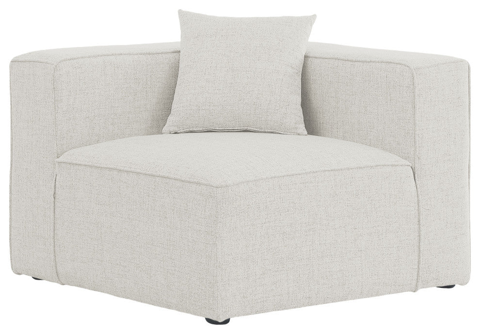 Cube Upholstered Modular Component, Cream, Linen Texured Fabric, Corner Chair