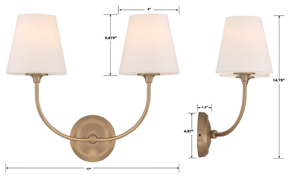 Libby Langdon for Crystorama Sylvan 2-Light Vibrant Gold Wall Mount