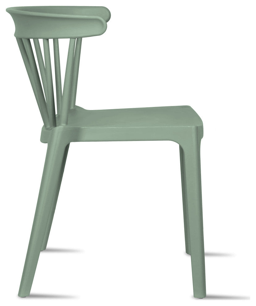 Set of 2 Dining Side Chairs, Plastic Indoor/Outdoor Stackable Patio Chair, Green