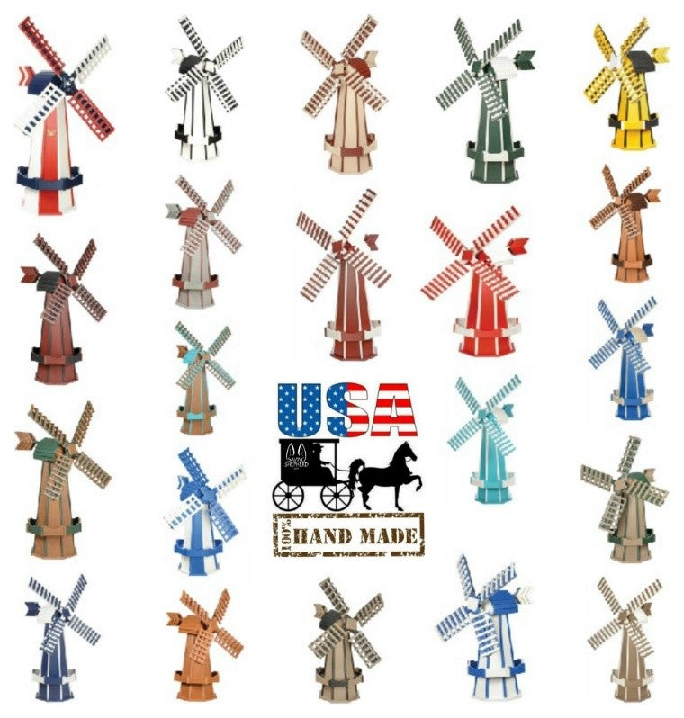 Poly Windmill, Driftwood, Red Working Dutch Garden Weather Vane, Amish, 41"