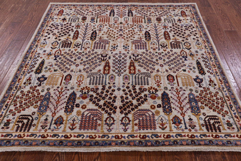 6' Square Hand-Knotted Persian Ziegler Wool Rug - Q12886