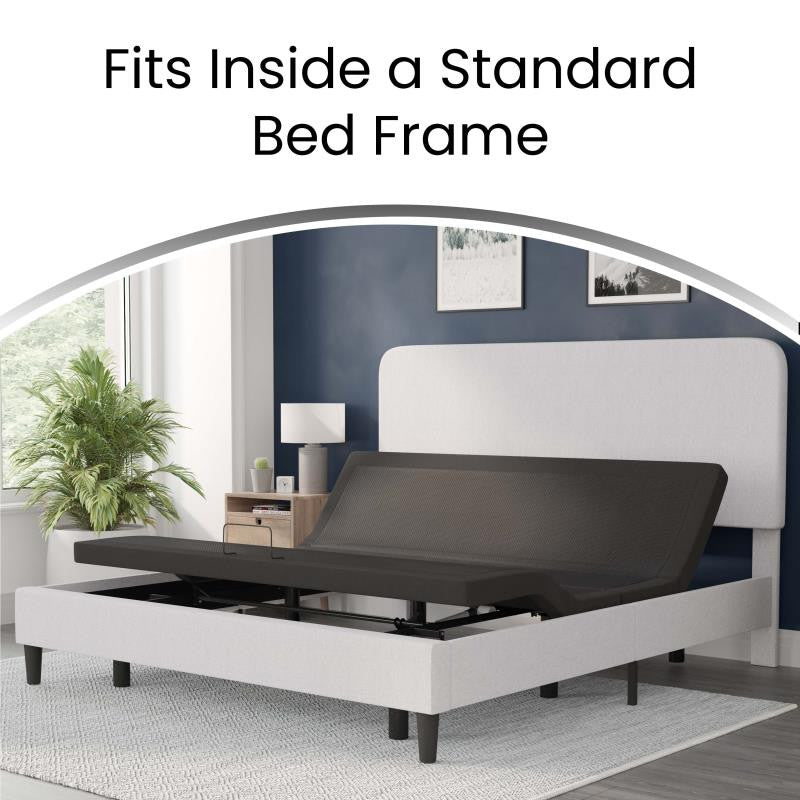 Selene Adjustable Upholstered Bed Base with Wireless Remote, Black, Queen