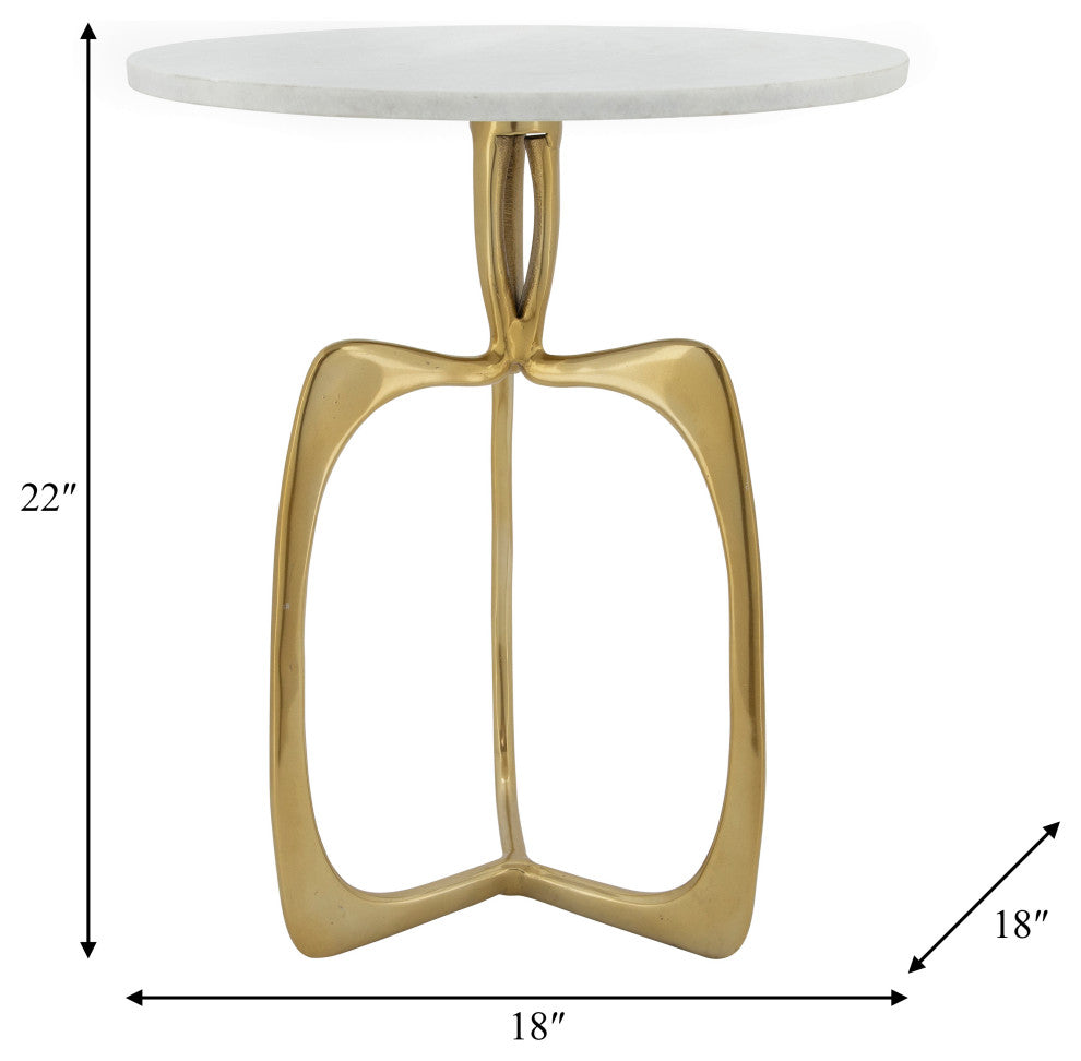 Metal 20" Accent Table With White Marble, Gold