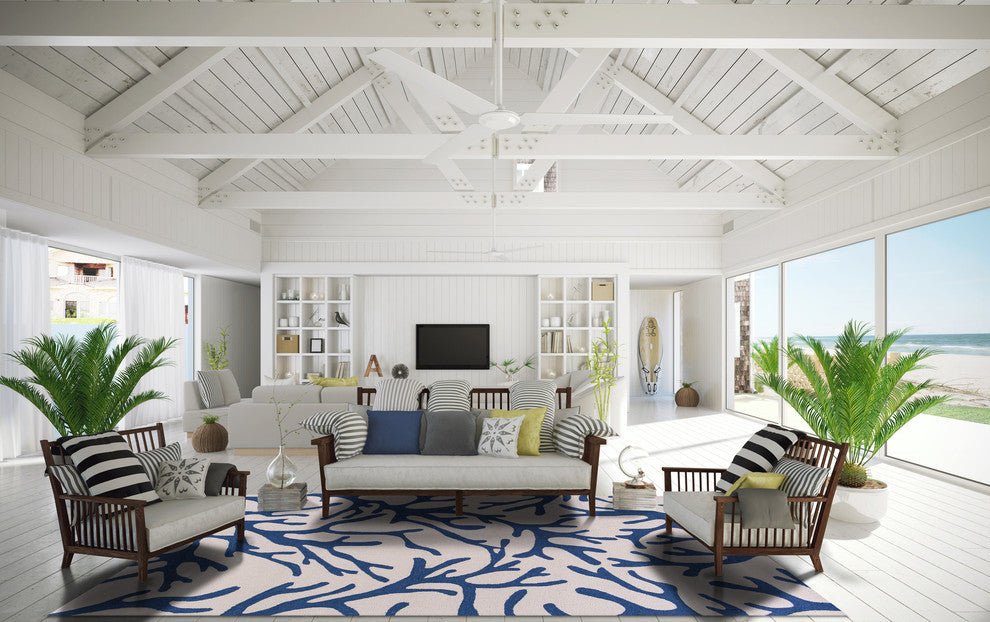 Sonesta 2037 Ivory and Blue Coral Rug, 27"x45"