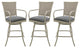 Outdoor/Indoor Swivel Bar Stool, Erin on Beige Frame, Set of 3, Dark Gray Linen, 34"