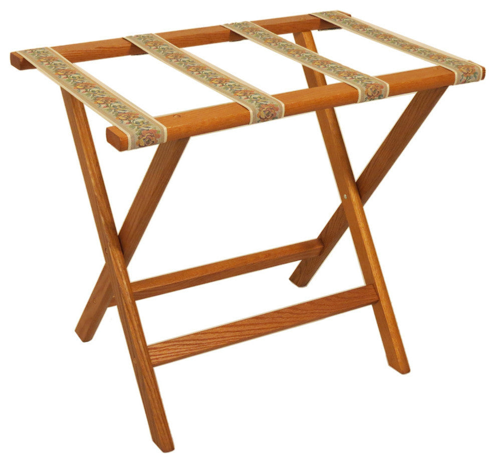 Deluxe Straight Leg Luggage Rack, Medium Oak/Tapestry