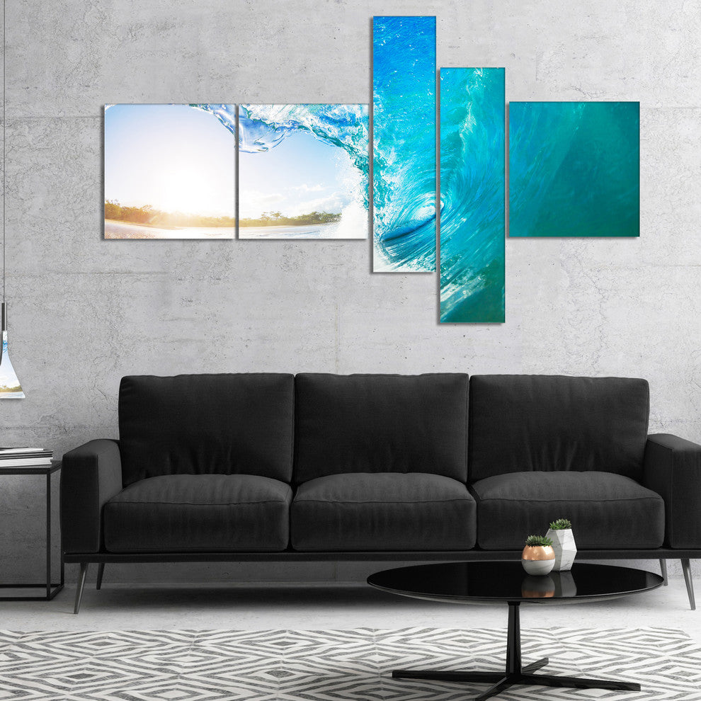 Blue Waves Arch, Seascape Photography Canvas Art Print, 60"x32", 5 panels