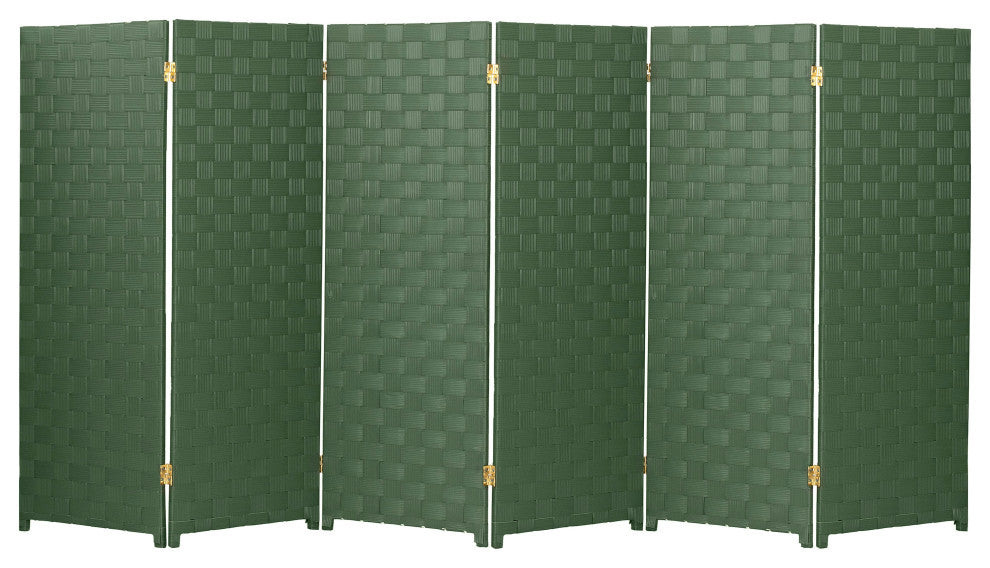 4 ft. Short Woven Fiber Outdoor All Weather Room Divider 6 Panel Green