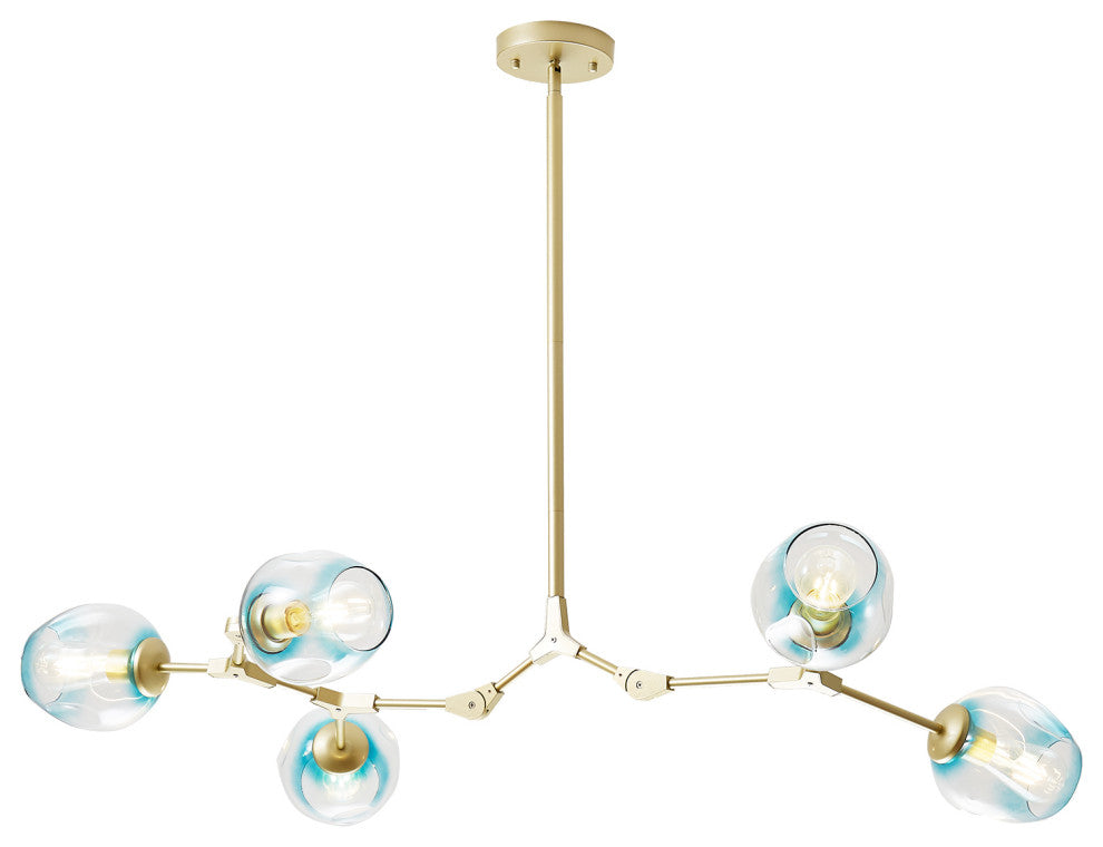 8-Light Adjustable Colorful Glass Shades Chandelier Pendant,Clear Glass Shades, Blue, 5 Light