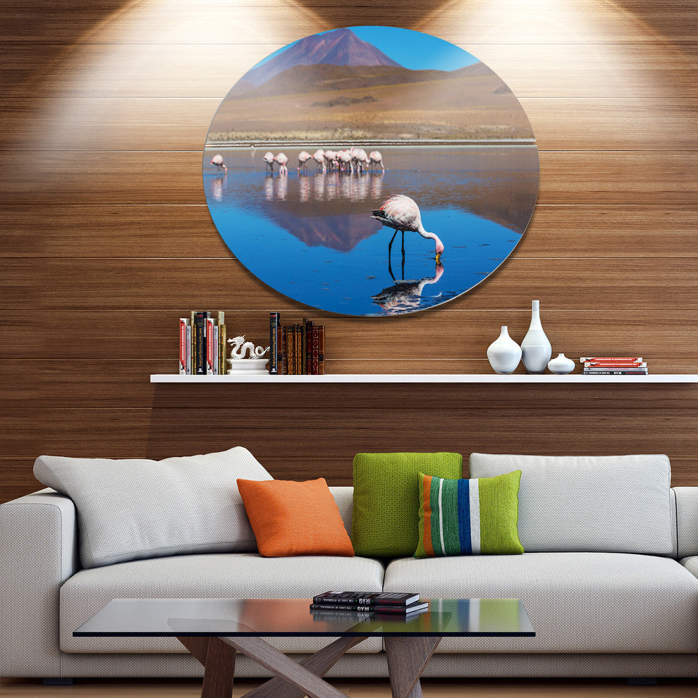 Beautiful Flamingos In Bolivia, African Landscape Round Wall Art, 11"