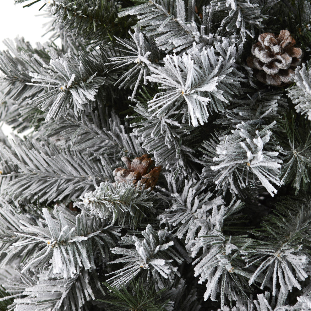 6' Flocked White River Mountain Pine Artificial Christmas Tree With Pinecones