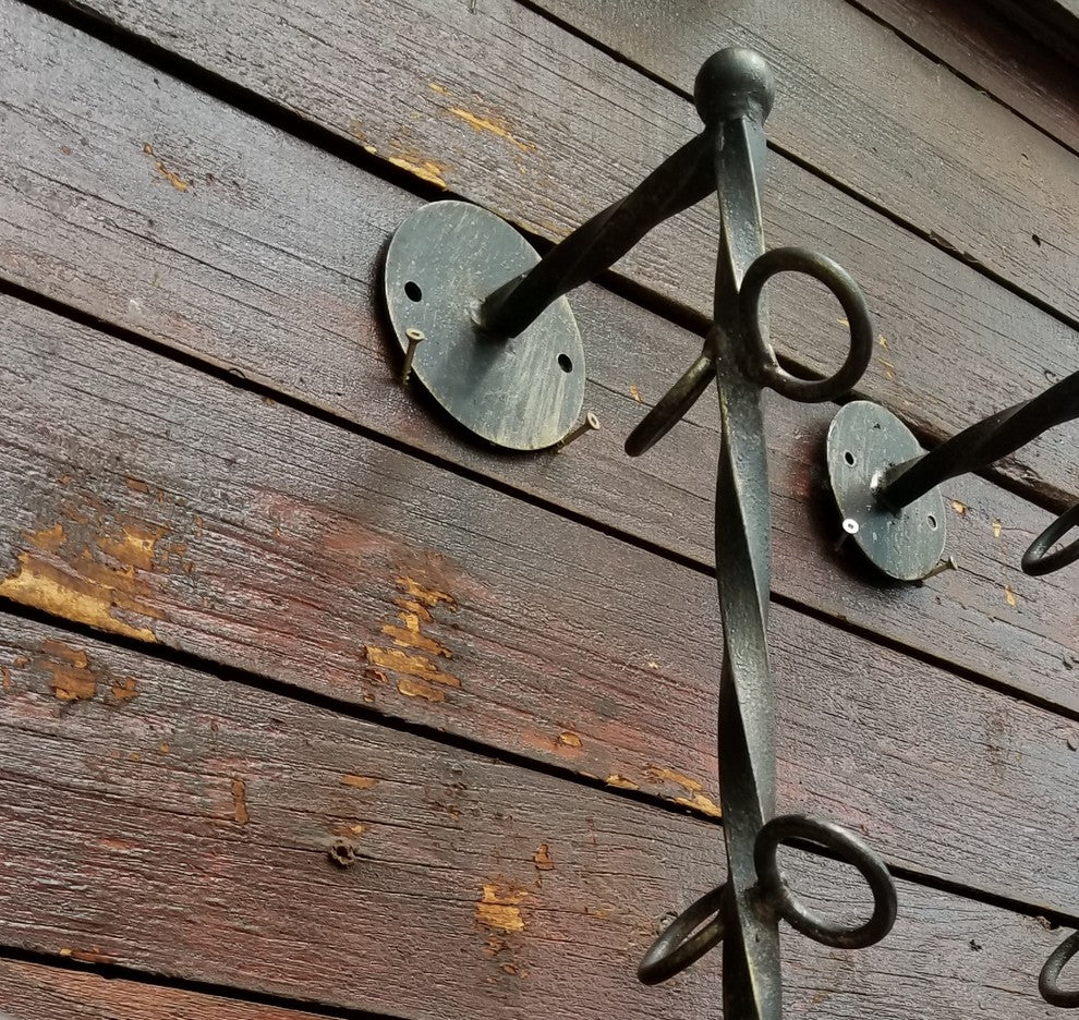 Wrought Iron 6 Bottle Wall Wine Rack, Fleur De Lis Holder Hanging Old World