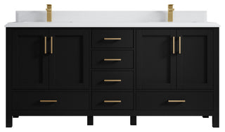 Malibu 72 Double Sink Bath Vanity in Black 1.5" White Quartz
