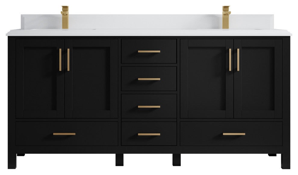 Malibu 72 Double Sink Bath Vanity in Black 1.5" White Quartz