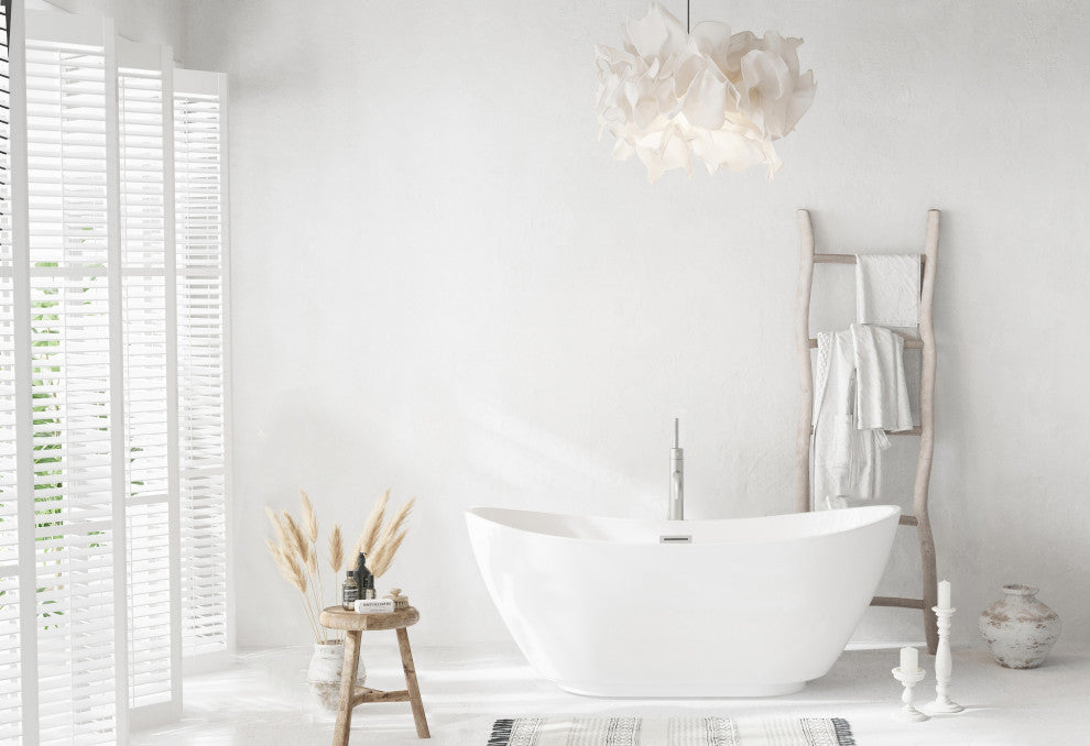Igor 62" Soaking Bathtub, Glossy White With Brushed Nickel Trim