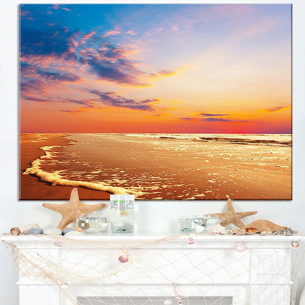 "Fascinating Beach With Flowing Waves" Contemporary Seascape Art Canvas, 40"x30"