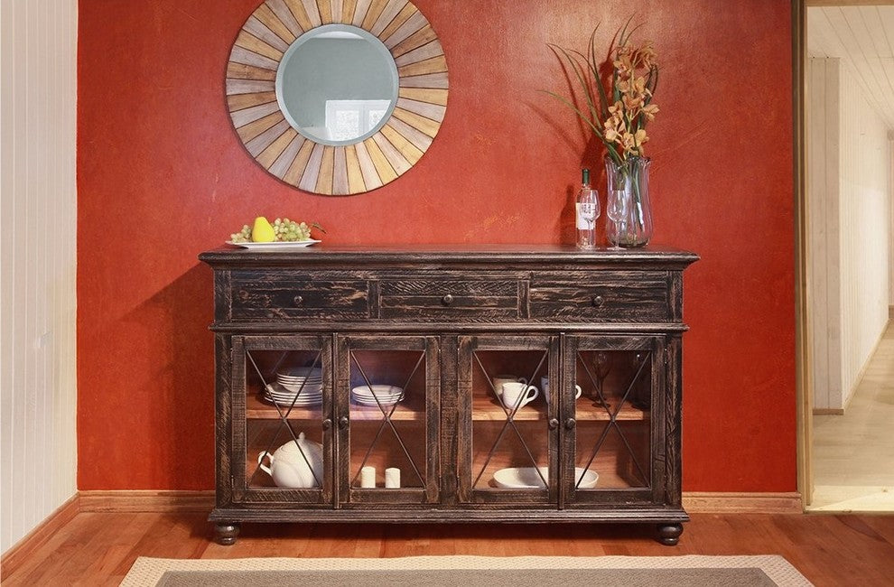 Greenview Rustic-Style Charcoal Solid Wood Sideboard