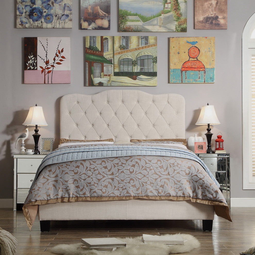 Andrea Upholstered Panel Bed, Beige, King