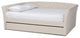 Qintal Fabric Upholstered Queen Size Daybed With Roll-Out Trundle Bed, Beige