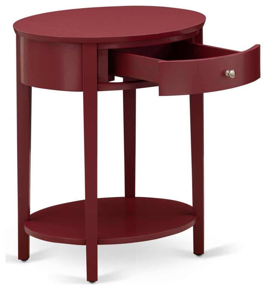 Modern End Table With 1 Wooden Drawer, Stable And Sturdy Constructed Burgundy