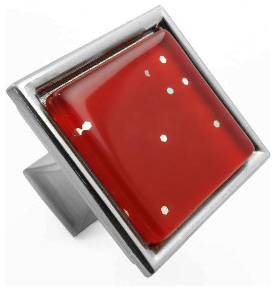 Red Iridescent Dots Crystal Glass Brushed Nickel Madison Classic Knob